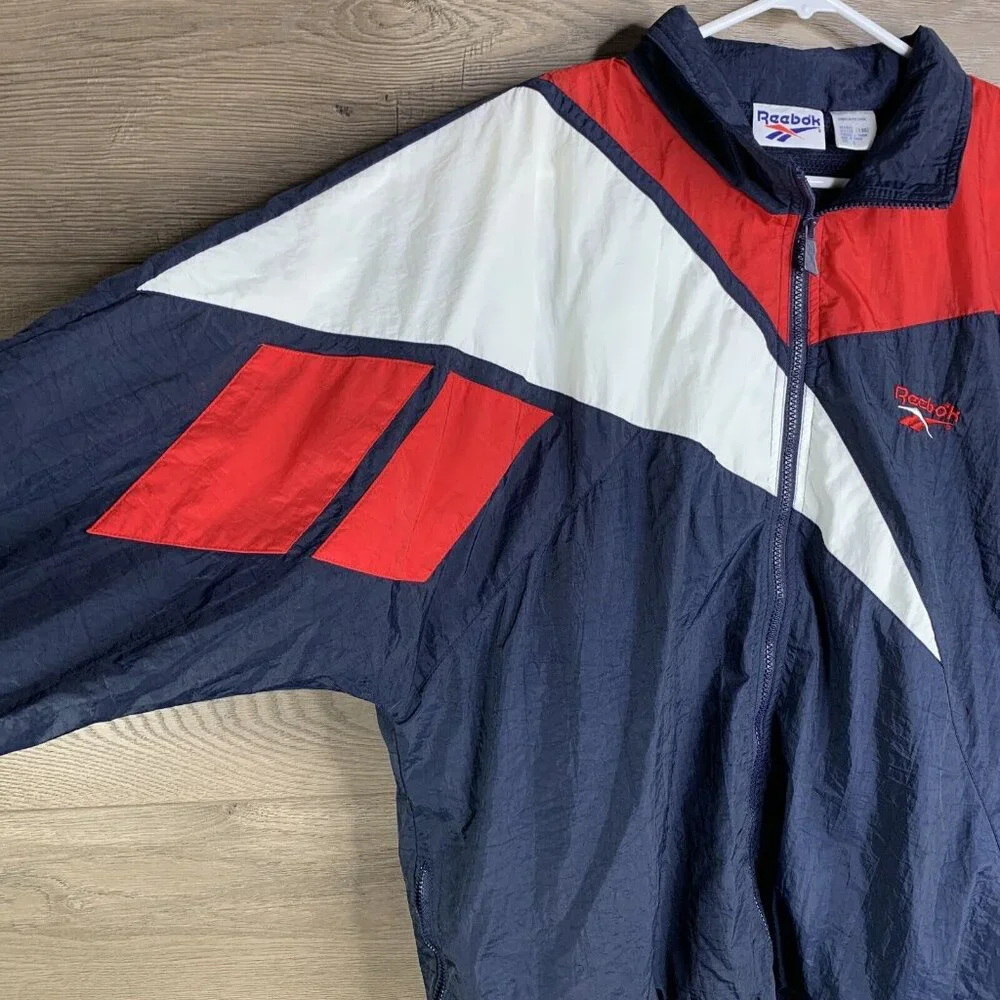 Reebok  Classics Vector Track J Zip Windbreaker Jacket Removable Hood Mens Large - Picture 3 of 10